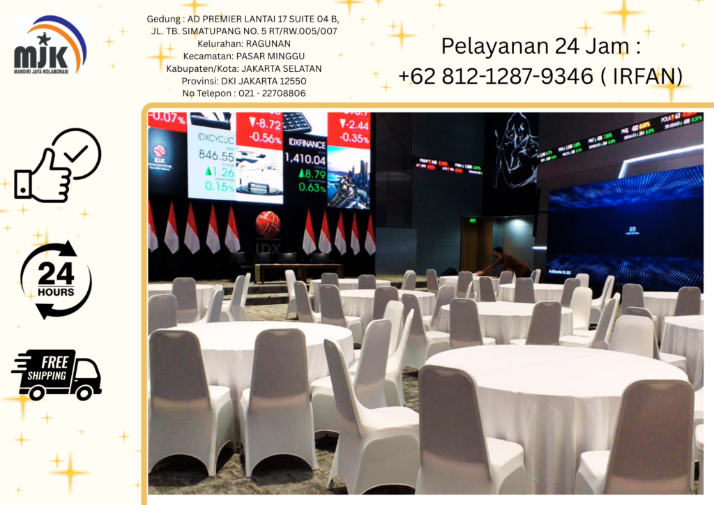 Rental Round Table Cover Putih,Kursi Susun Bogor