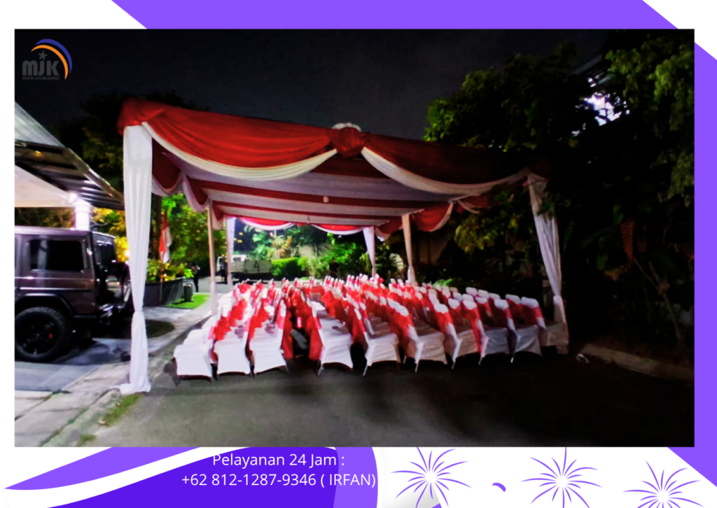 Sewa Tenda Serut Merah Putih, Kursi Futura Cover Pita Merah Jakarta