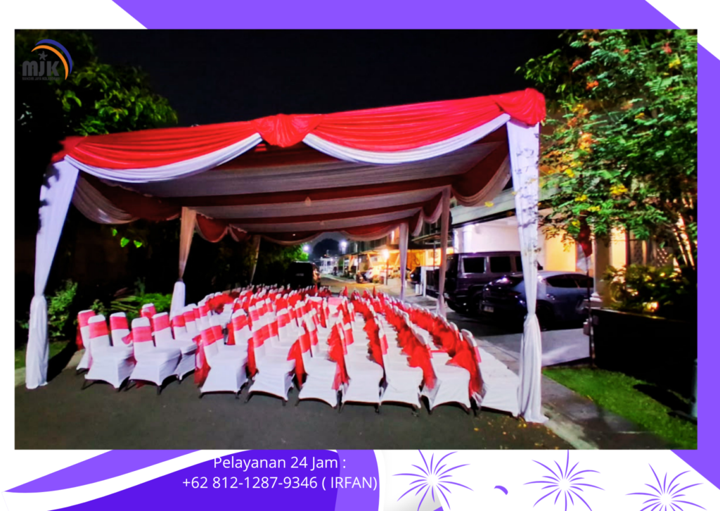 Sewa Tenda Serut Merah Putih, Kursi Futura Cover Pita Merah Jakarta