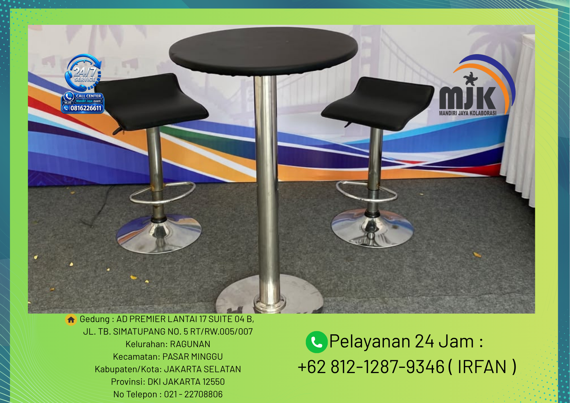 Sewa Kursi Susun,Meja Bar Hitam Kaki Stainless Depok 081212879346